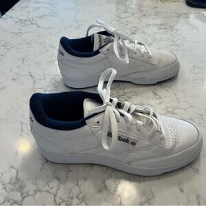 Reebok White Classic Club C 85 Navy Trim Sneakers Size 8